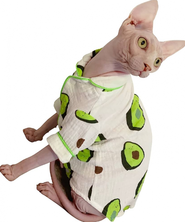 Baju kucing dengan motif makanan